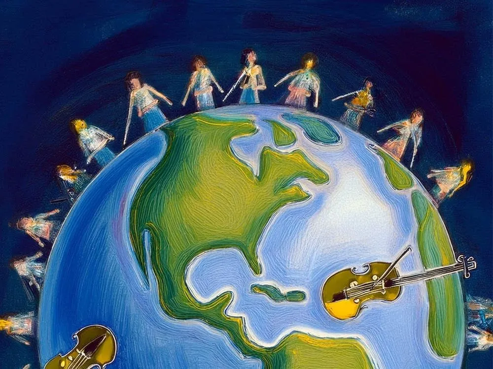 Jordklot med musikinstrument